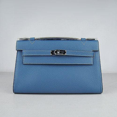 AAA Hermes Kelly 22 CM France Leather Handbag Blue H008 On Sale - Click Image to Close